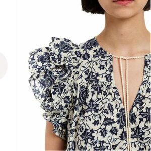 Anthropologie Love the Label Flutter Sleeve Floral Cotton Blouse Top Large